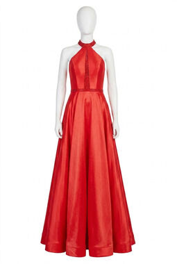 NEW CLARISSE shimmery halter gown in red